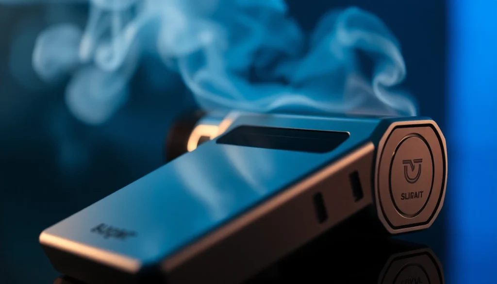 Elektronik sigara vaporizer device emitting vapor, highlighting sleek design and modern features for users seeking alternatives to traditional smoking.