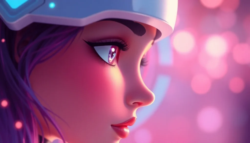 AI girlfriend engaging in a realistic unfiltered NSFW chat, with expressive facial features and digital interface props, highlighting natural interaction.