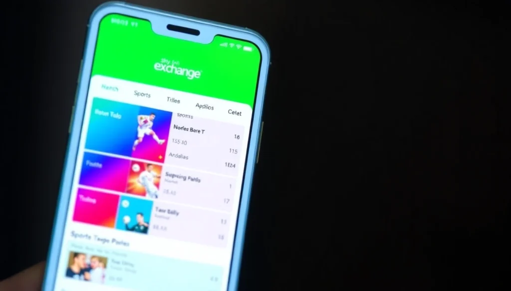 Sky Exchange App on a mobile device with live sports betting, showcasing user-friendly features and quick access to games.