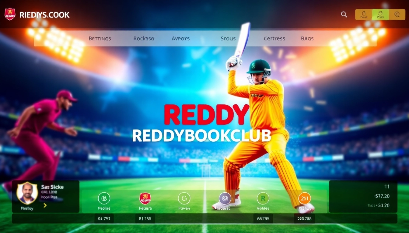 Screenshot of REDDYBOOKCLUB online betting platform showcasing live cricket scores and betting options for user engagement.